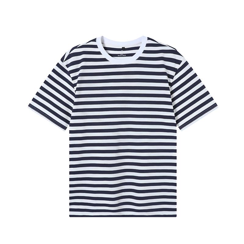 JZ Unisex Retro Breton Stripe Loose Fit Short Sleeve T-Shirt