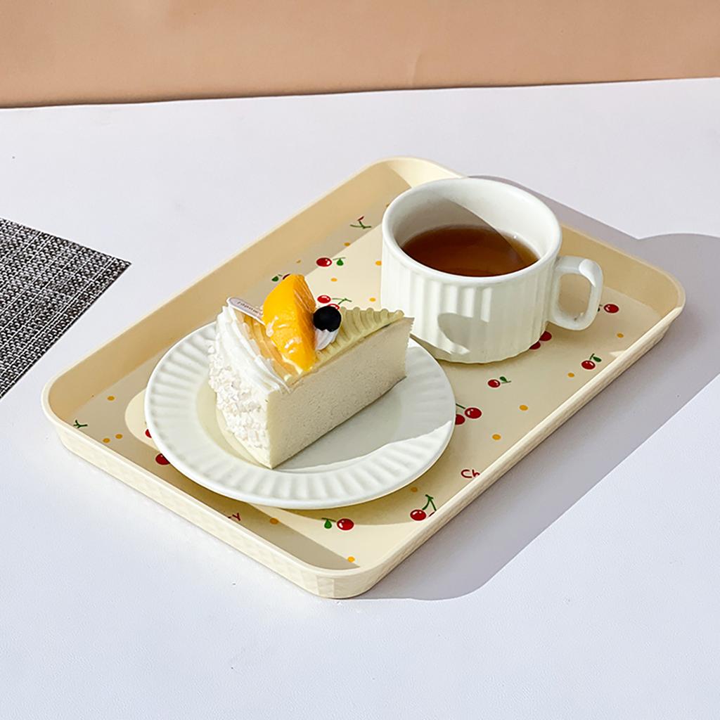 Cherry Pattern Plastic Food Serving Tray Stackable Fruit Dessert Tray Tea Tray Multi-functional Storage Tray For Home Kitchen