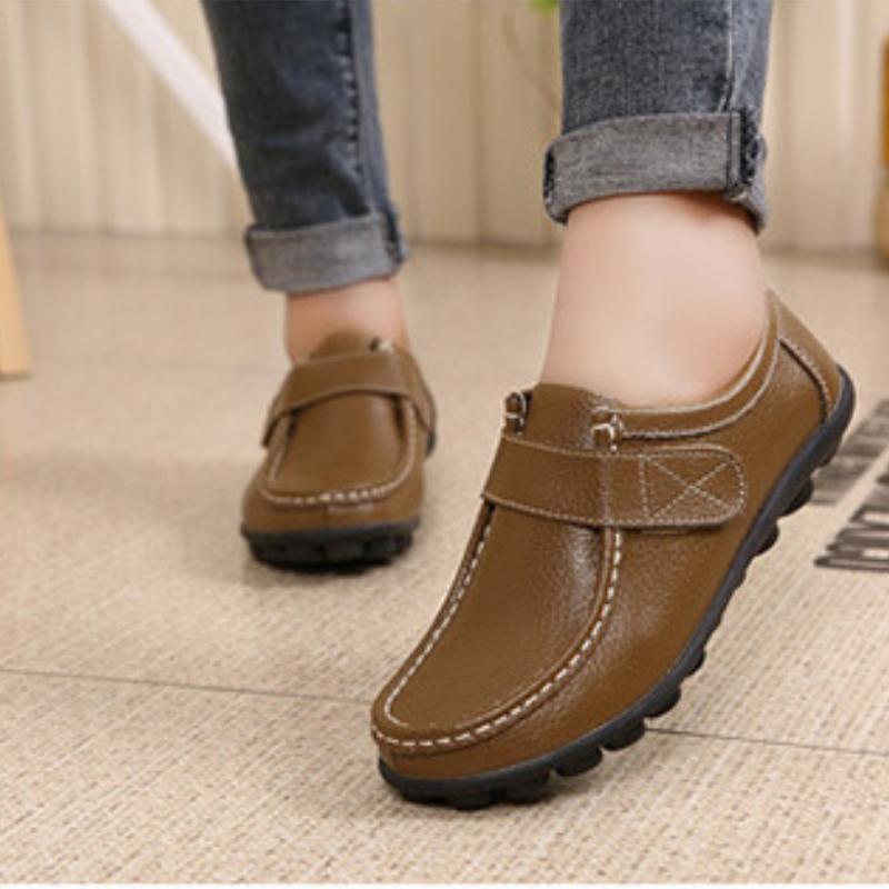 Genuine Leather Shoes Women Soft Flats Elastic Mother Shoes Comfortable Casual Walking Driving Shoes Non-slip