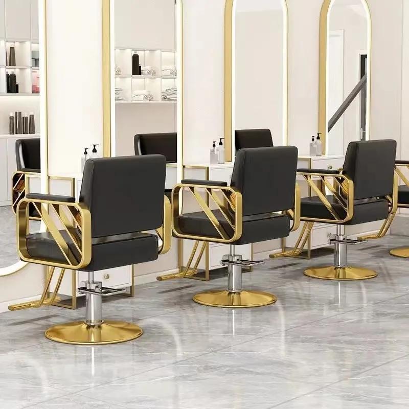 Goldener Drehbarer Friseurstuhl Luxuriöser Rotierender Pediküre Stylist Barbersessel Ästhetischer Friseurstuhl Barberausstattung