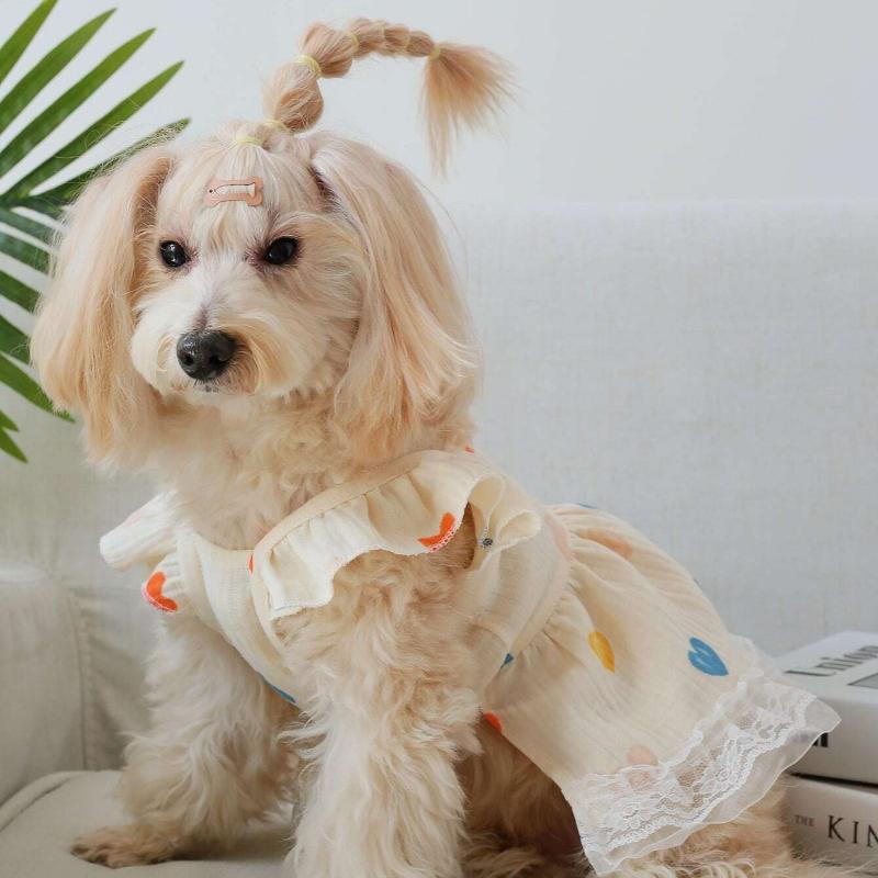 Giorno di San Valentino 1 pezzo Vestito per Animali Domestici con Stampa a Cuore e Bordi Arricciati per Cani per l'Estate