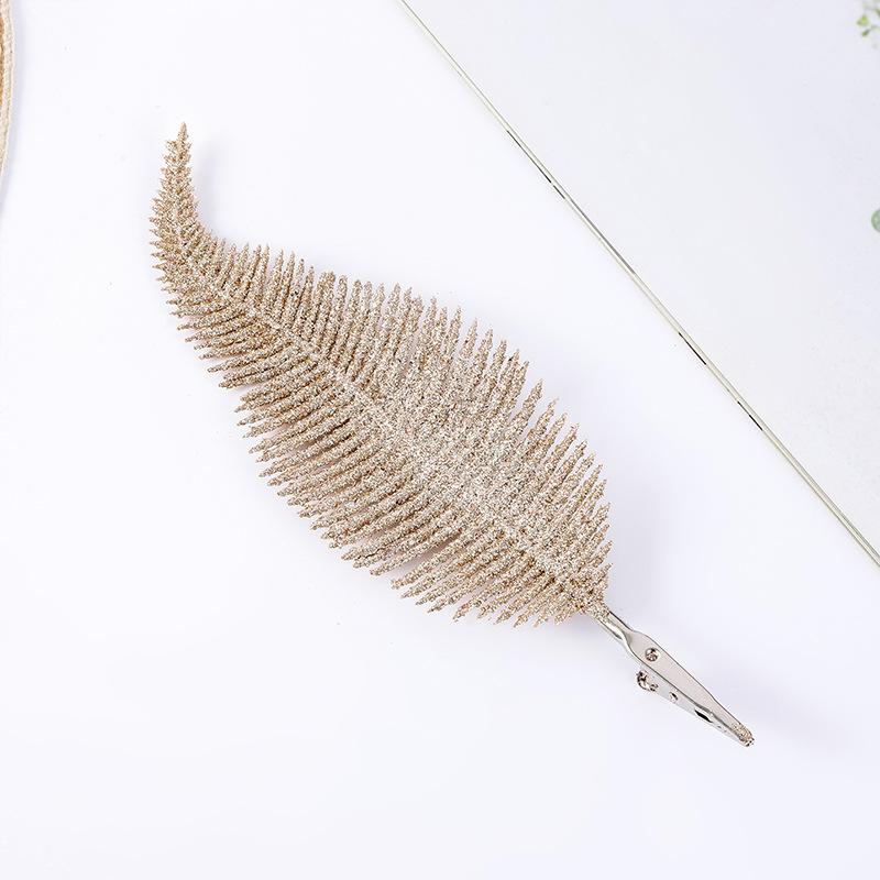 6Pcs Gold Silver Glitter Feathers Christmas Tree Ornament Simulation Leaf Plant Decor Home Wedding