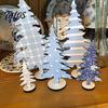 Staggered Tree Set Decorations 5Pcs Wooden Christmas Ornaments, Nordic Style Blue And White Small Village Scenes Plaid/Snowflake/Polka Dot Desktop for
