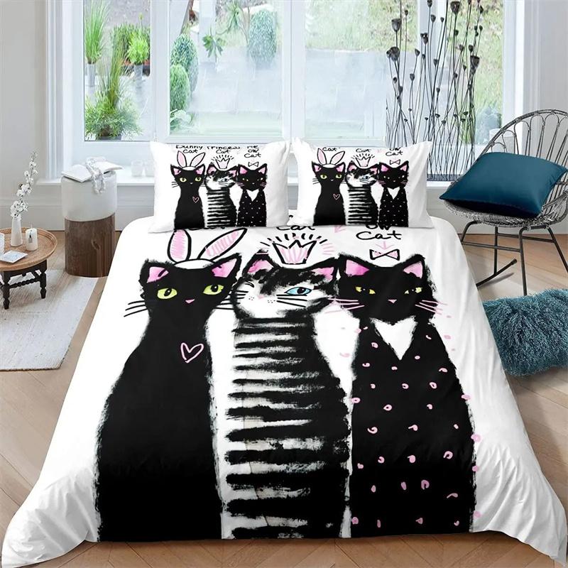 Cute Cat Cartoon Animals Children Girls Gifts for Bedroom Decorations Kawaii Duvet Cover Cartoon Pet Cat Theme Queen King Size