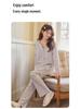Women's V-Neck Cotton Cardigan with Chest Pads - Long Sleeve, Sweet Cartoon Design for Home or Casual Wear in Spring and Autumn.