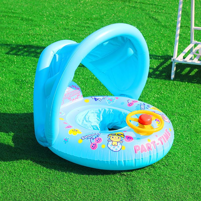 Float Boat Baby Seat With Shade Canopy Kids Inflatable Swimming Pool Aid Ring