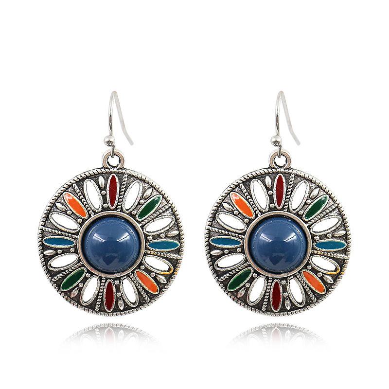 1 Par de Pendientes Largos Colgantes Florales Étnicos con Gota de Aceite para Mujer Moda Femenina Adornos para Orejas Encantadores Accesorios de Joyería