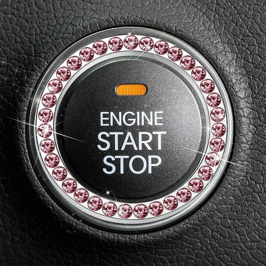 1PC Automobiles Start Switch Button Decoration Circle With Diamond Rhinestone Ring Button Sticker Car Interior Accessories