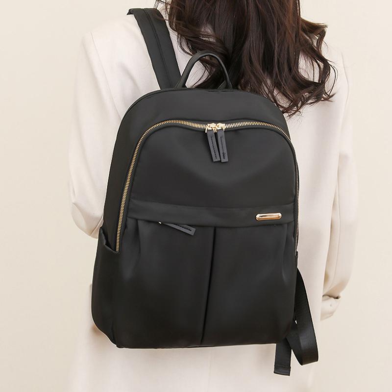 Daily Large Capacity Travel School Backpacks Ladies Pure Color Shoulder Knapsacks Nylon Zipper Shopping Rucksacks