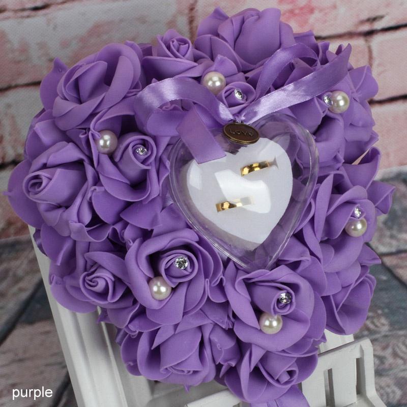 1 Stück Party DIY Dekorationen Herzform Simulation Rosenblüten Schmuckkästchen Ringbox Hochzeit Eheschmuck Ringkissen Kissen