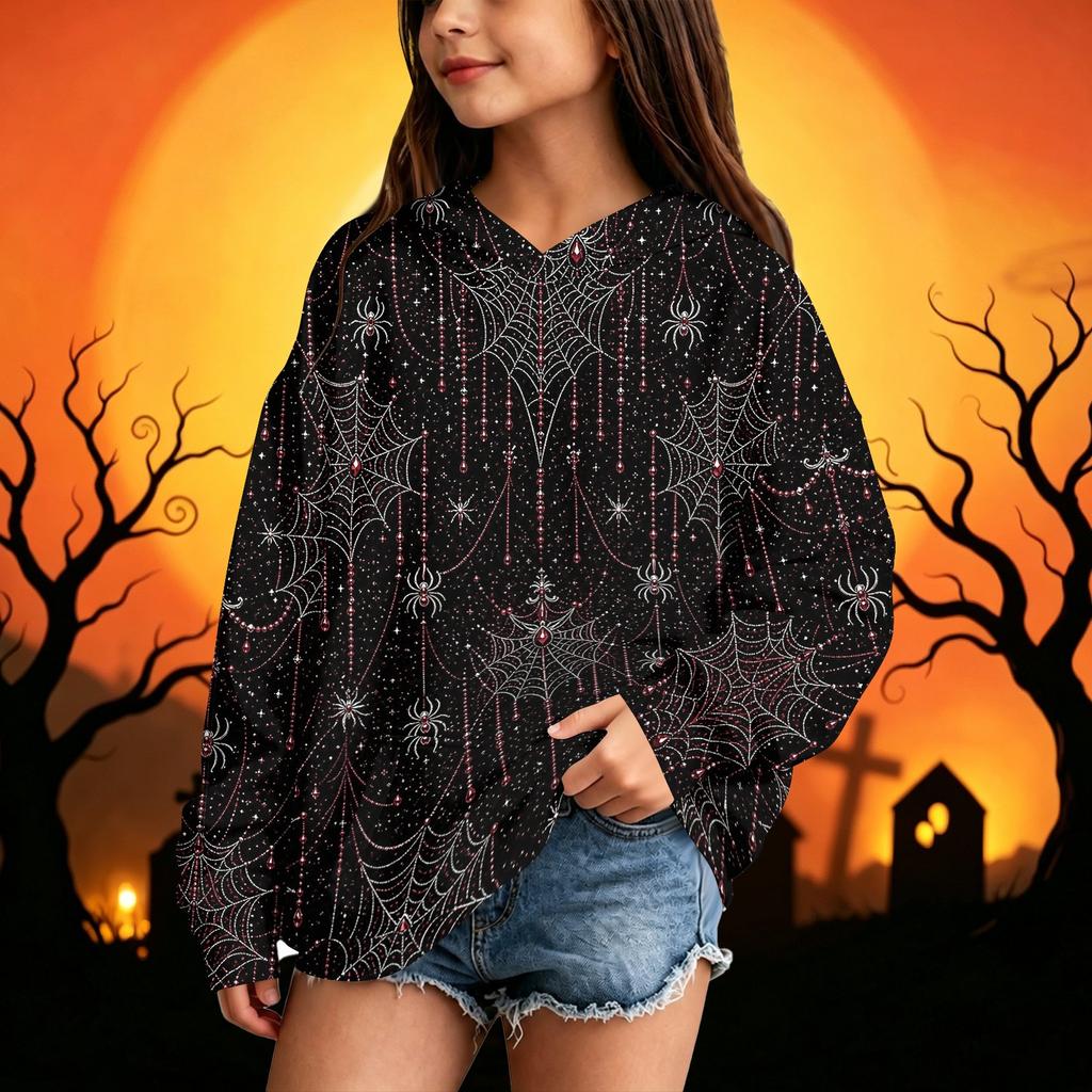 Dziecięca bluza z kapturem na Halloween z nadrukiem - Swobodna bluza z długim rękawem dla chłopców i dziewcząt