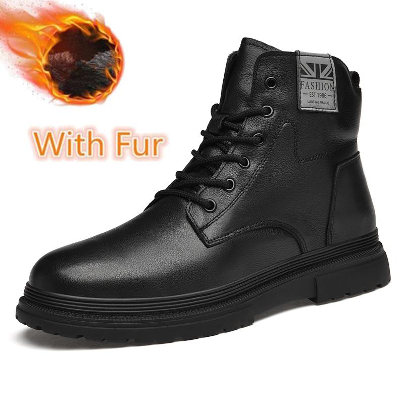 

Модная мужская зимняя обувь из натуральной кожи высокого качества, черные мужские мотоботы, роскошный бренд, теплые ботильоны, панк-стиль, повседневная обувь 38