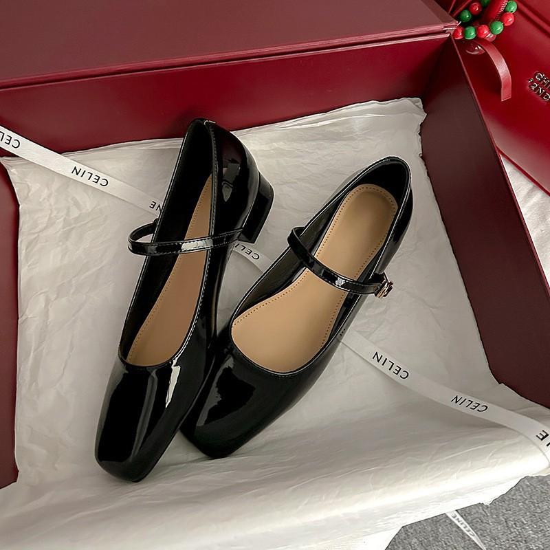 

Cowhide version, French retro Mary Jane shoes, women s autumn square head, light mouth, thick heel, single shoes, one-word buckle, high heels. 40 чёрный