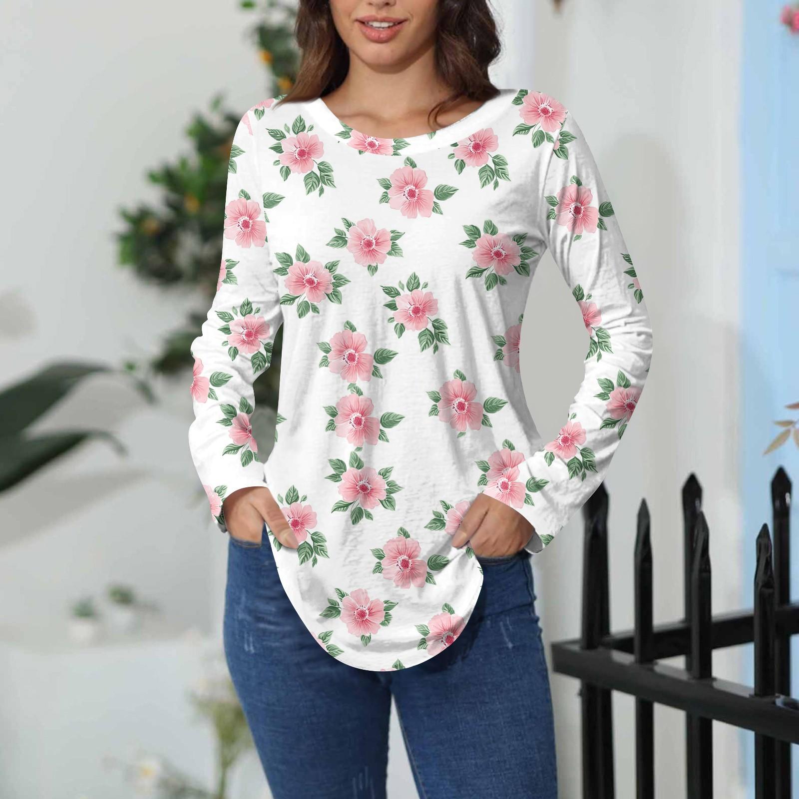 

Tee Shirts For Women Fall Casual Long Sleeve Shirts Sweatshirt Vintage Graphic Printing Top Pullover Valentine s Day XL білий