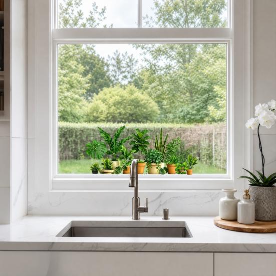Yousheng Static Glass Sticker, Green Plant Window Clings, Electrostatic Adsorption No Glue Reusable Privacy Decor, for Balcony Kitchen Living