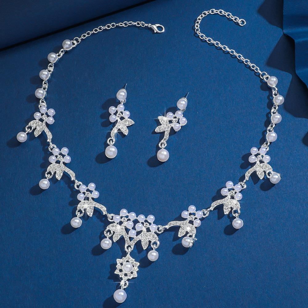 Shining Claw Chain Jewelry Set Luxury Necklace Earrings Set Bridal Pearl Necklaces Earrings  Women