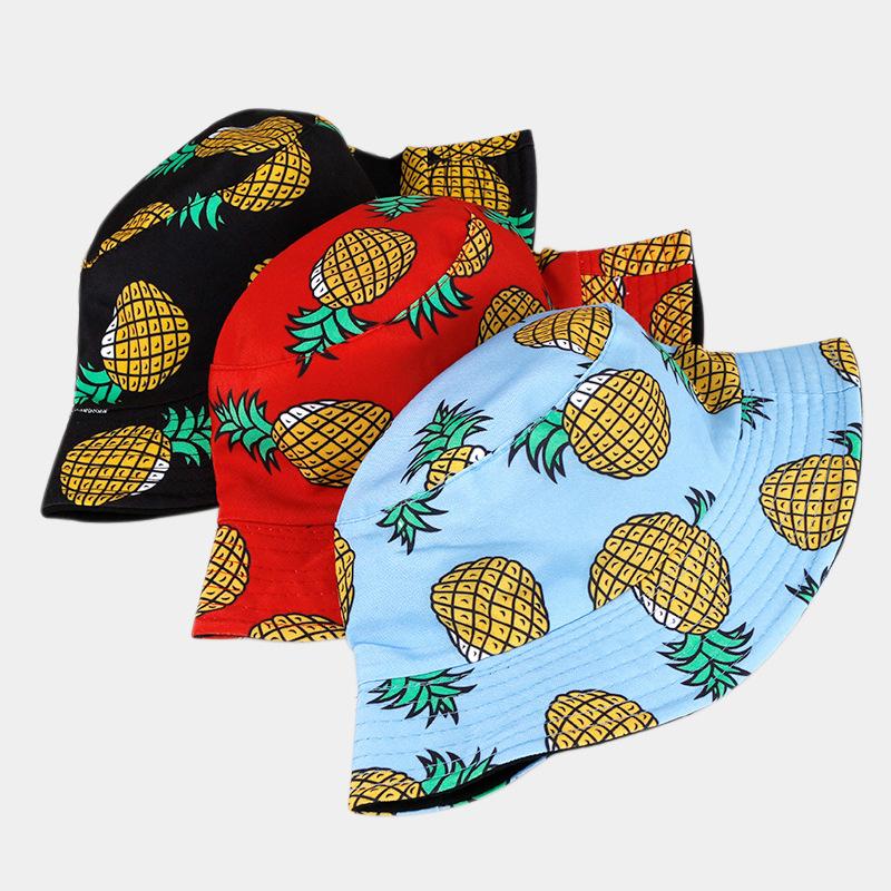 New double-sided pineapple bucket hat trendy fruit pot hat seaside surfing sun hat