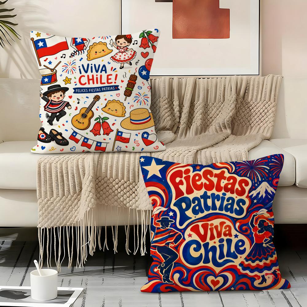 Fiestas Patrias Cushion Cover Durable Hypoallergenic Organic Linen Pillow Cover Short Size Washable Skin-Friendly