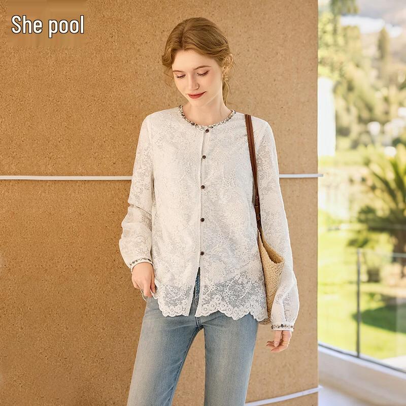 Women s Lace Round Neck Long Sleeve Blouse XL