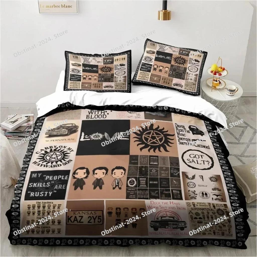Supernatural Logo Bedding Set Duvet Cover Bed Set Quilt Cover Pillowcase Comforter king Queen Size Boys Adult Bedding Set