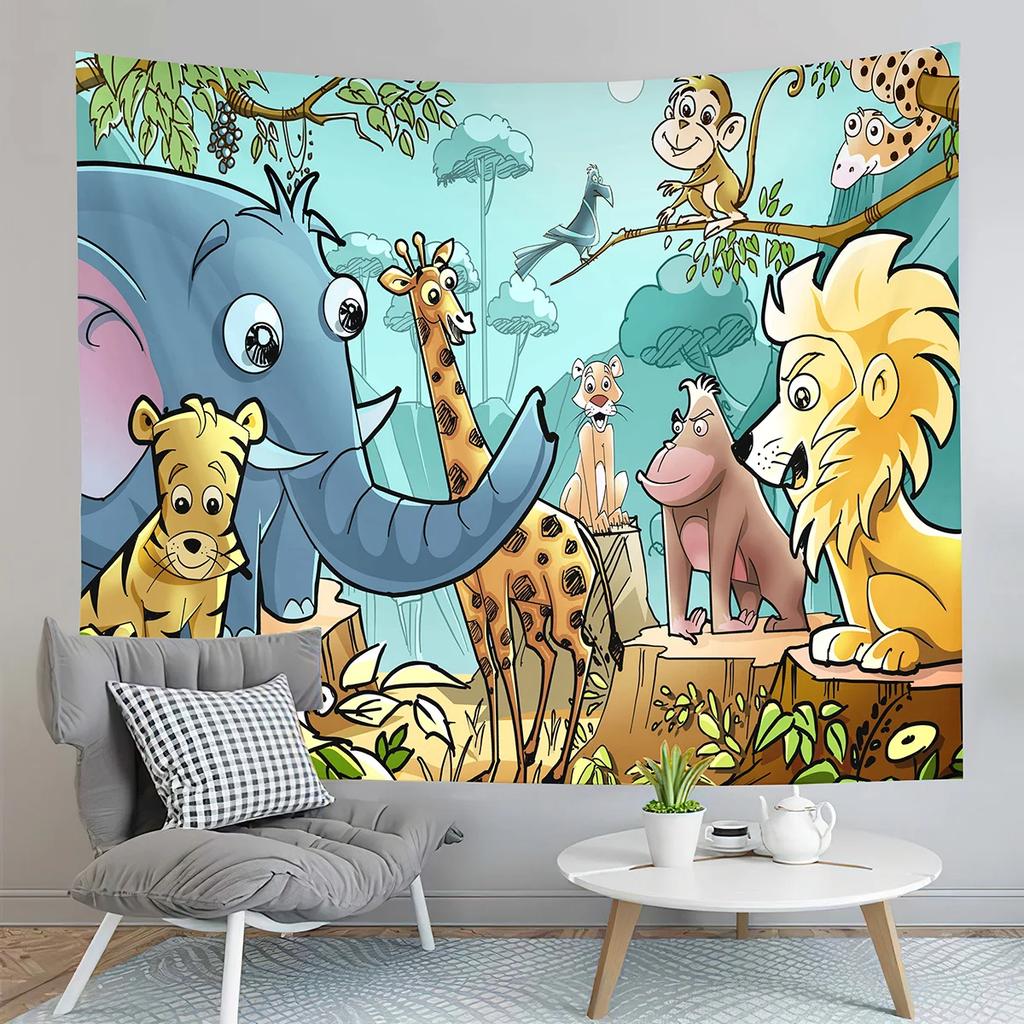 Cartoon Baby Animals Tapestry Cute Tiger Tapestry Creative Theme for Children Wall Hanging Living Room Bedroom Dorm Tapestries