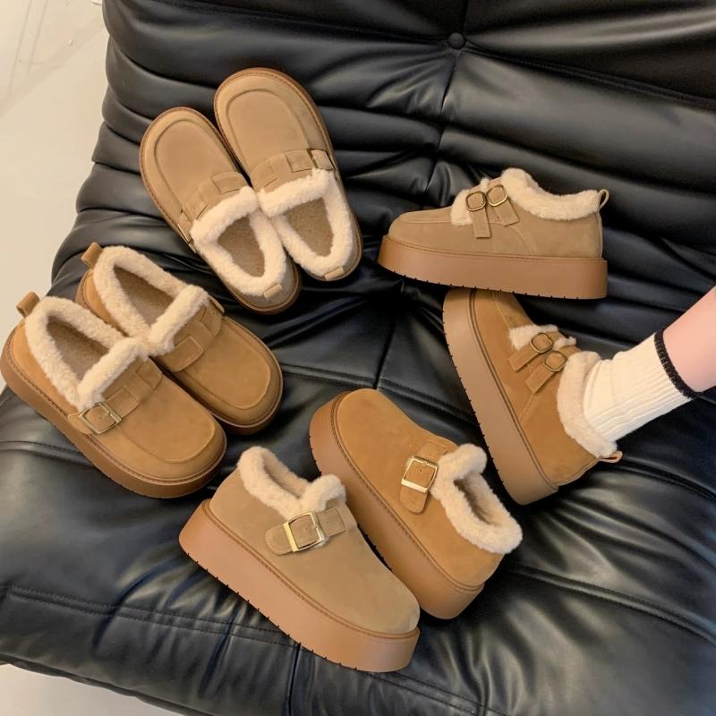 Fashion Lady Boots Winter Shoes For Women Flat Heel Plush Clogs Platform Round Toe Boots-Women 2025 Lolita Ankle Fur Leather Snow Boots