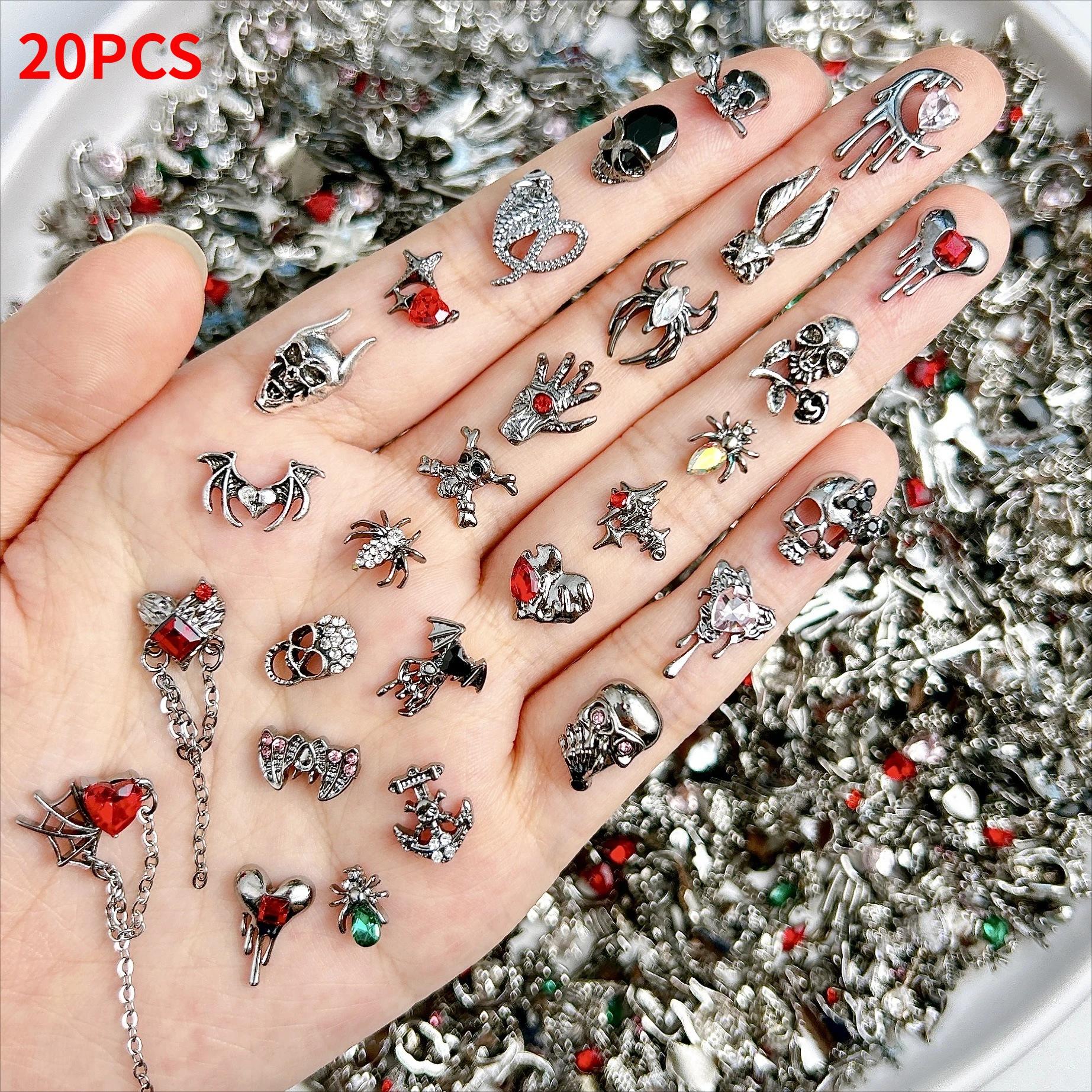 

2025 НОВЫЕ Хэллоуинские Шармы для Нейл-арта Оптом Готические Паук Череп Крест Стразы Темный Винтажный Сплав Микс для DIY Ювелирных Изделий для Ногтей