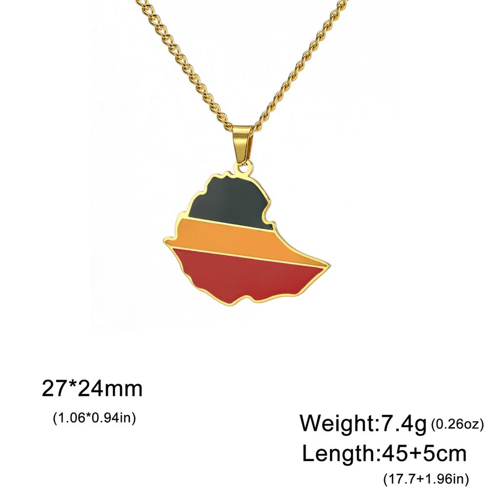  Drip Oil Ethiopia Map Flag Pendant Necklace Women Men Stainless Steel Fashion Ethiopia Patriotic Jewelry Wholesale