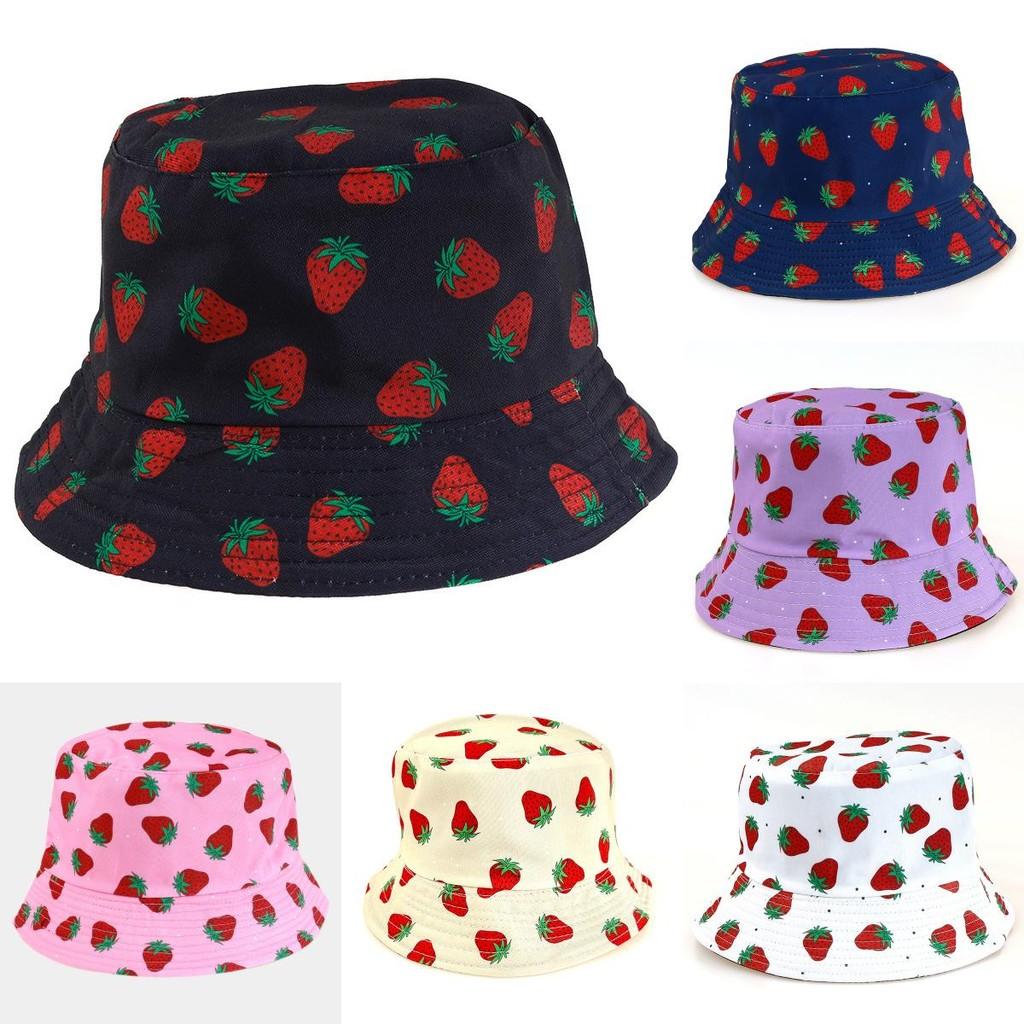 Sided Summer Double Strawberry Printed Fisherman Hat Outdoor Beach Cap Sunshade