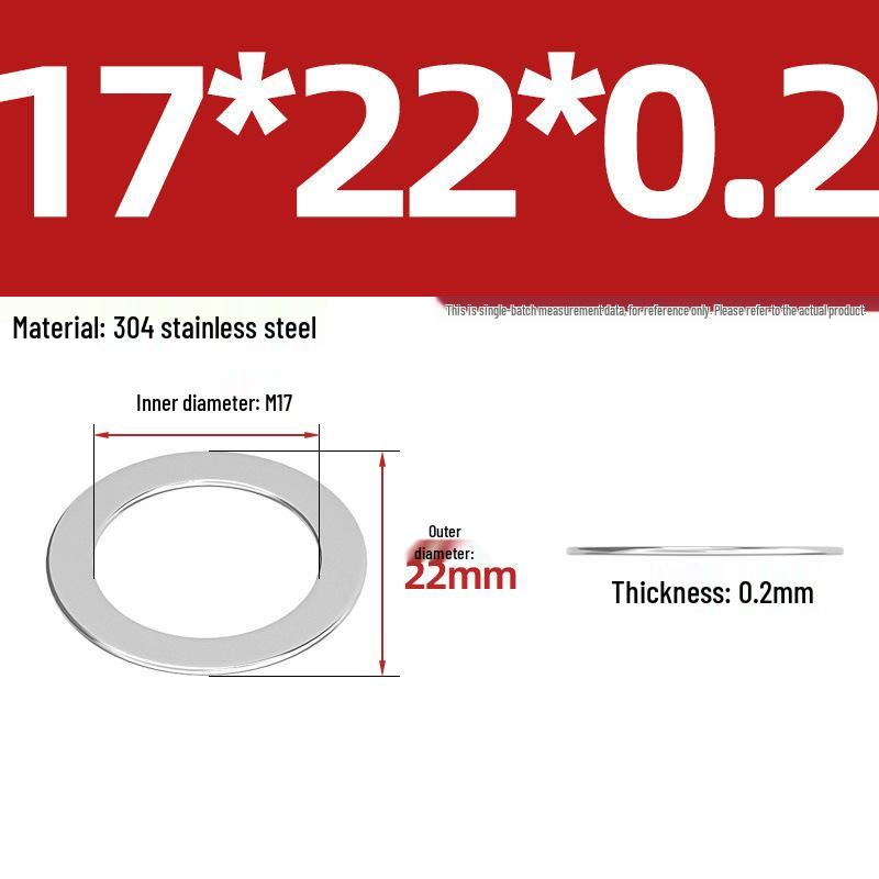 304 Stainless Steel Ultra-Thin Flat Washers - Available in Thickness: 0.1mm, 0.2mm, 0.3mm, 0.5mm