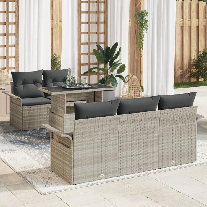 VidaXL Ensemble de Canapé de Jardin de 6 Pièces avec Coussins en Rattan Polyéthylène Gris Clair 3348198