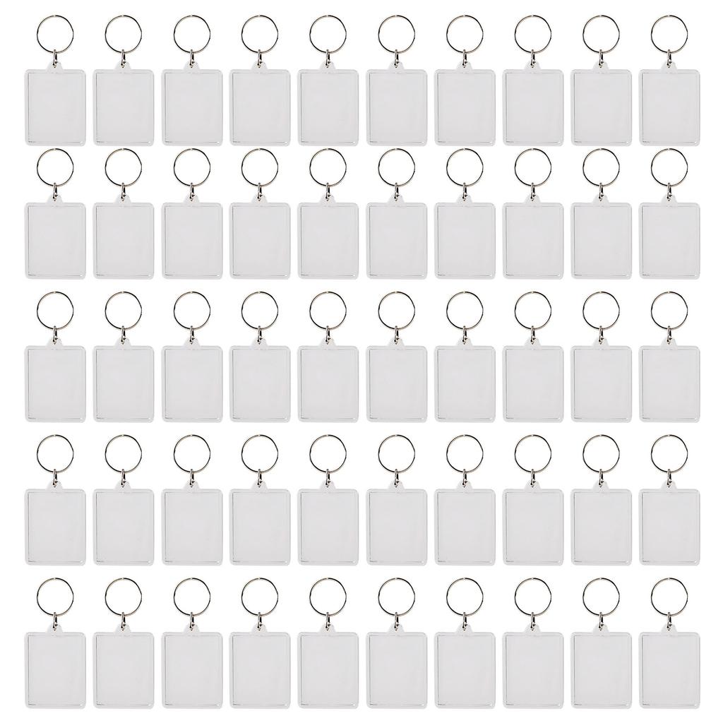 50Pcs Photo Frame Keyring Rectangular Transparent Key Ring Chain Keychain Picture Holder Pendant