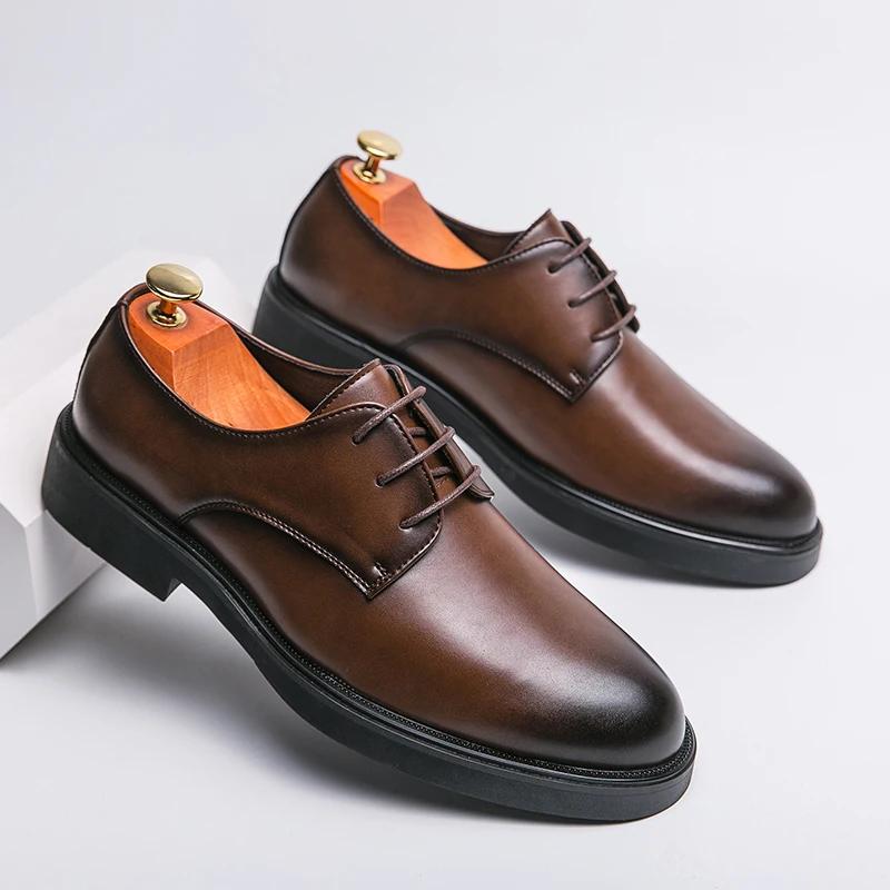 Luxury  Formal Leather Men's Shoes with Lace Up for Office Social Gatherings Weddings Men's Spring and Autumn Formal Shoes
