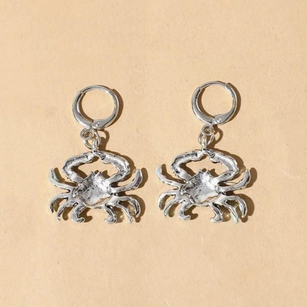 Zinc Zinc Alloy Crab Shape Drop Earrings Ethnic Style Gradient Crab Ear Buckle  Beach Resort Sea Breeze