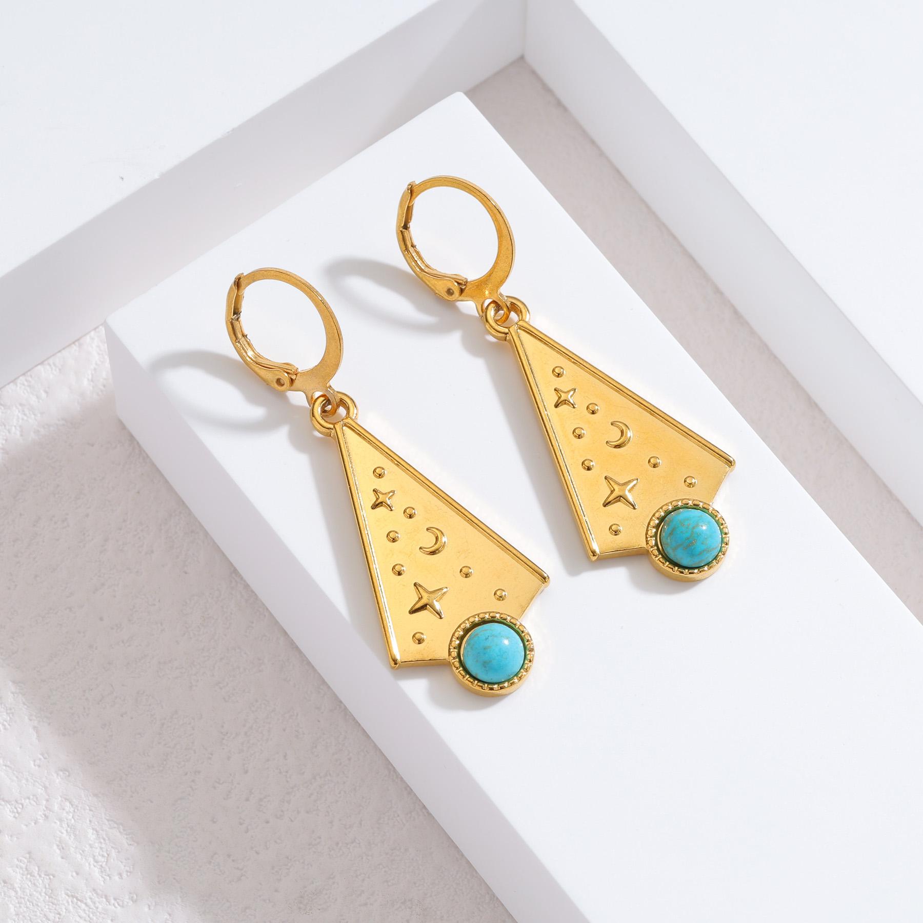 

Atoztide New Vintage Multi-Element Green Stone Earring for Women Stainless Steel Statement Retro Earrings Christmas Jewelry Gift