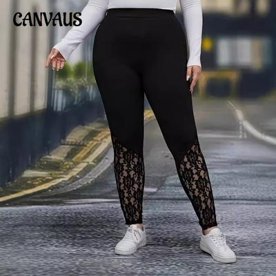 Dámske nohavice s patchworkovou čipkou veľkej veľkosti Skinny Stretch Ležérne nohavice
