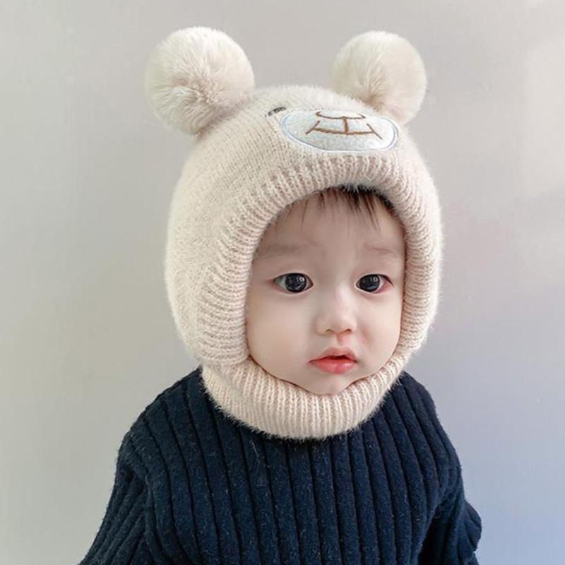 Niedliche Bären Strickmütze für Kleinkinder Jungen Mädchen Warme Beanie Mütze Entzückende Winter Kopfbedeckung Weiche Babymütze Duschgeschenk für Babys