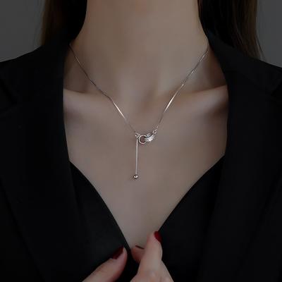 Buckle Tassel Necklace Women's Light Luxury Niche Design Sense Double Ring Interlocking Clavicle Chain Stainless Steel