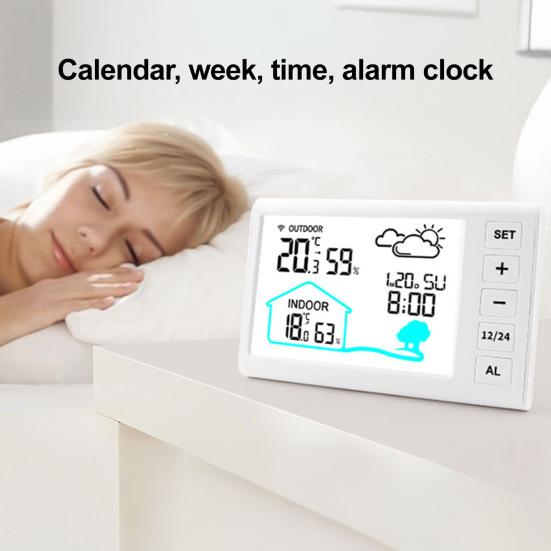 Thermohythmic Meter Wireless Weather Station with Barometer Sensor 4.4" LCD Display Indoor Outdoor Temperature Humidity Monitor