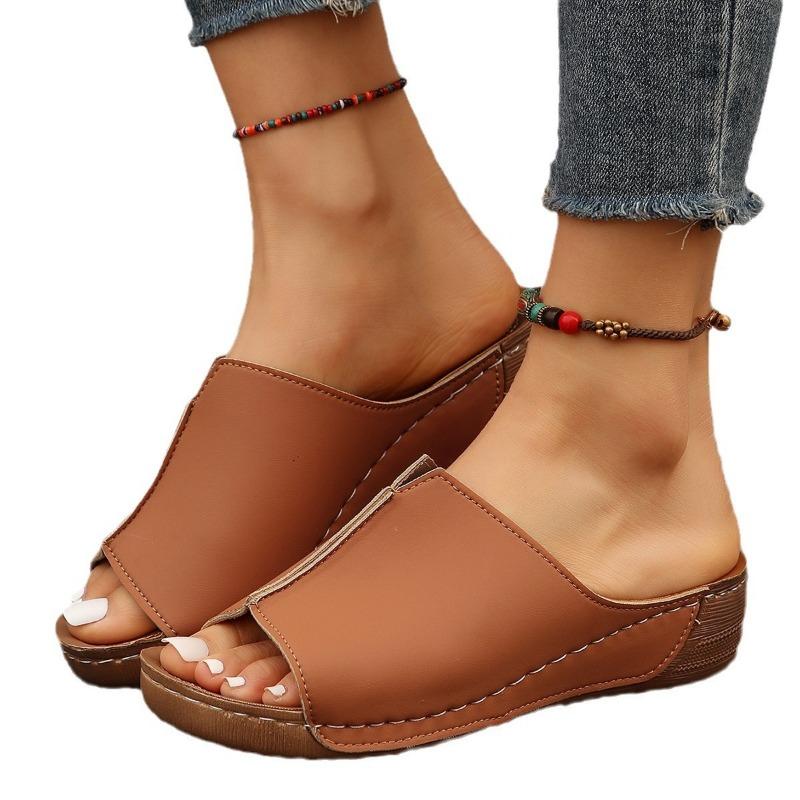 New Sandals Women's Shoes Comfortable Wedge Heel Thick Sole Simple Casual Outer Slippers