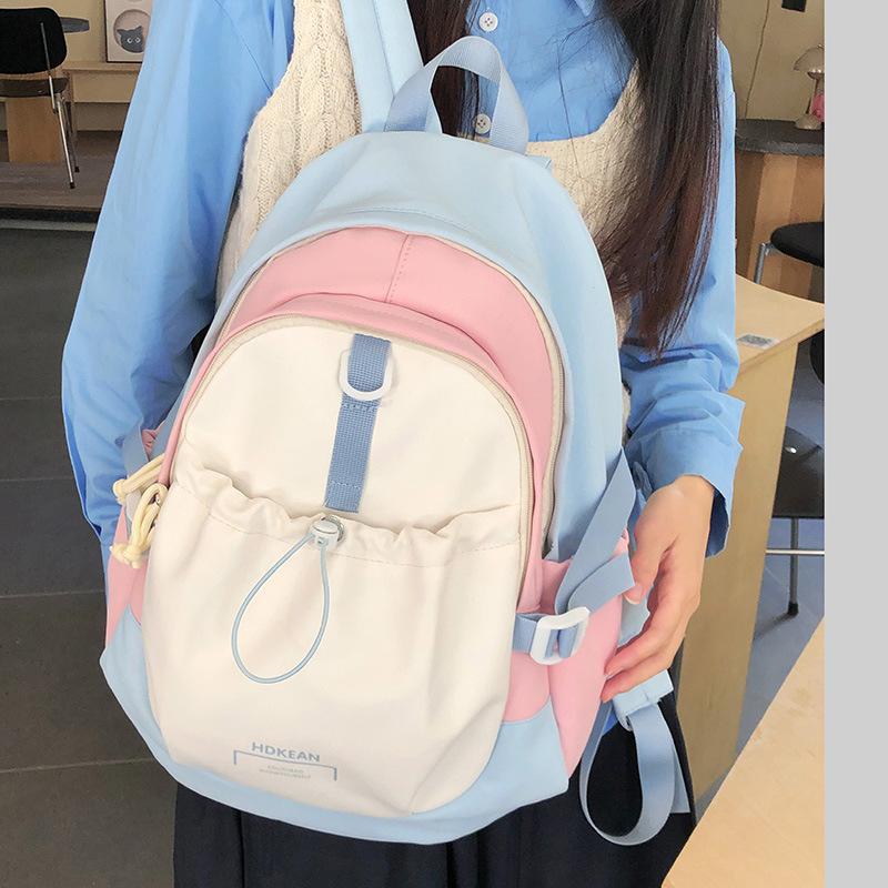 Sweet niche color matching girl backpack new versatile high school student schoolbag commuter travel backpack