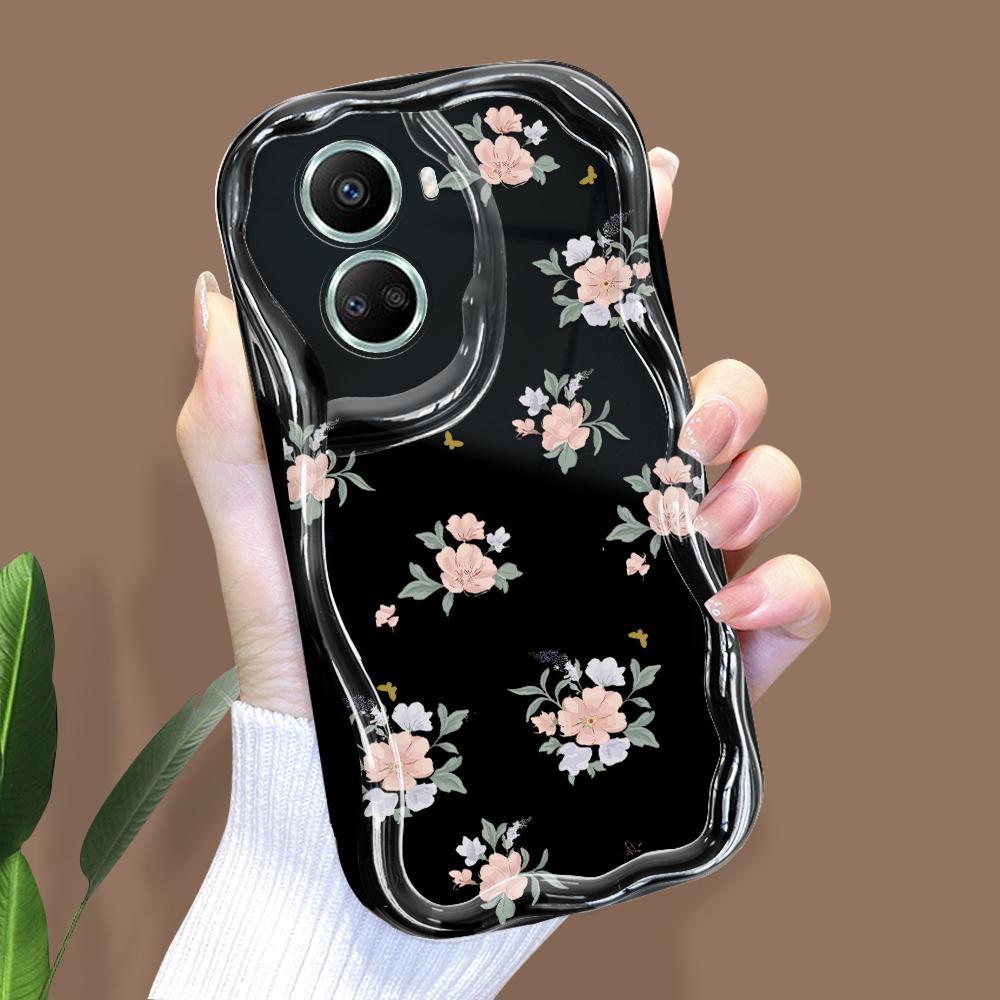 For Honor 90 Lite P30 Pro Infinix Hot 30 40 40i 40 Pro Smart 8 Pro Vivo V29e V30e Pink Flowers Cream Texture Soft Silicone Shockproof Phone Case