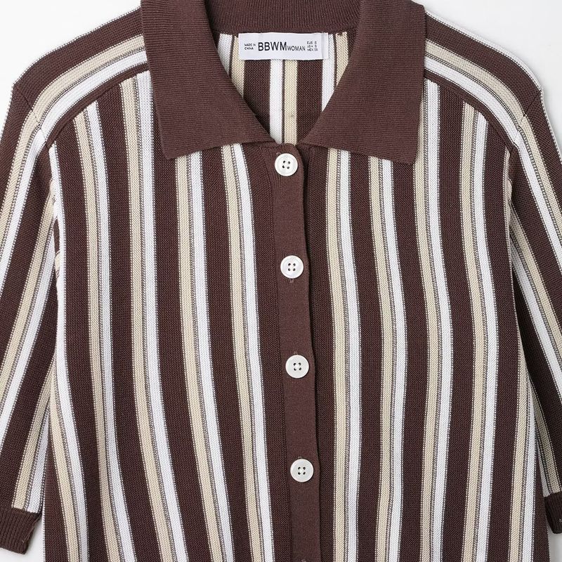 Kaslead New Arrival Women's Clothing Fashion Style Fashion Minimalist Stripes Knitting Polo Shirt Collar Outwear 3920206