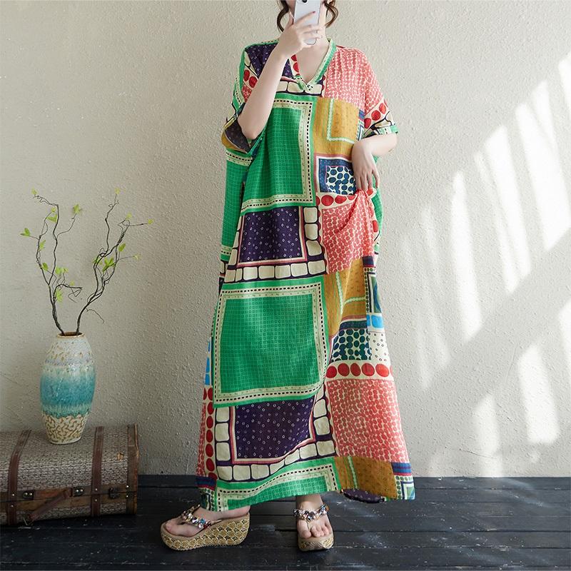 Kurzarm Übergröße Baumwolle Vintage Punkt Neu in Kleider für Frauen lässig locker Maxi lang Sommerkleid