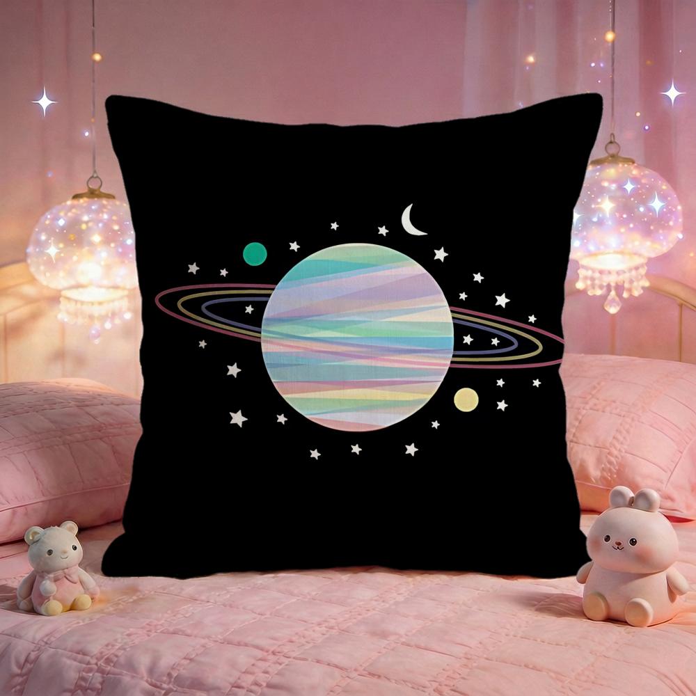 Cartoon Space Planet Cushion Cover Premium Comfort Reversible Pillow Cove Two in One Design for Any Room Car Interior