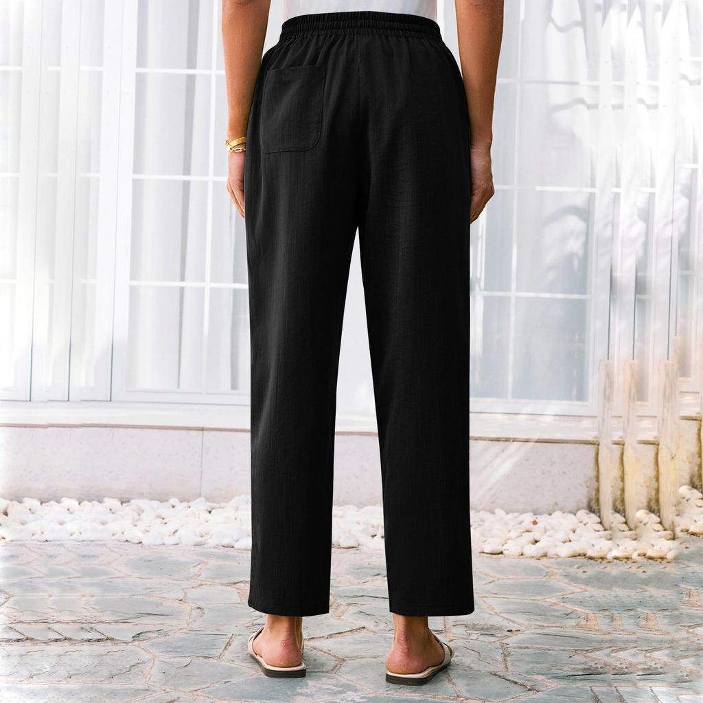 Women's Pants Stralght Pants With Pockets Lightweight Caual Loose Trousers Summer Drawstring Beach Trousers