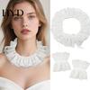 Elegant Lace Neckpiece Ruffle Collar And Wrist Cuff Sleeves Set, Vintage Clown Detachable Costume, White Victorian Choker Accessories for Halloween
