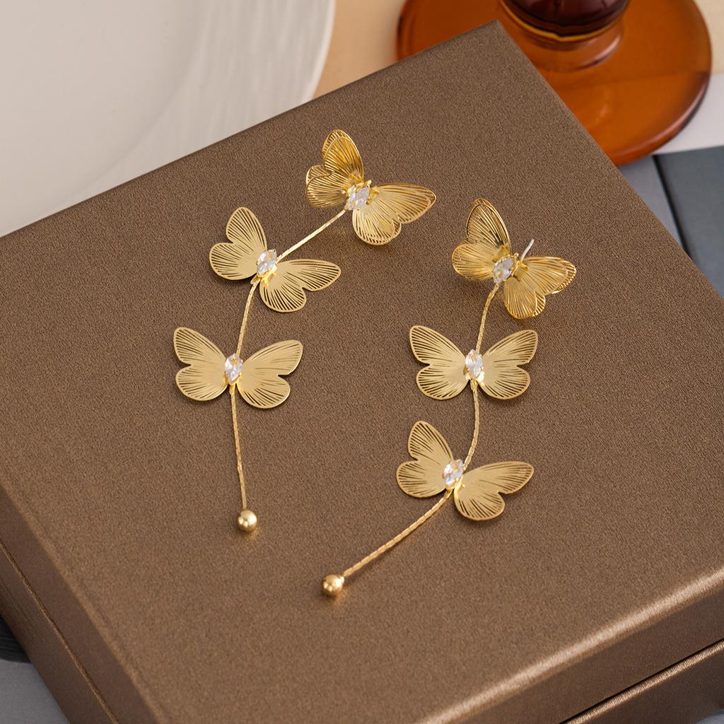 Super Fairy Metal Style Three-Dimensional Bow Fringed Earrings Temperament Personality Elegant Earrings Summer Vacation Earrings