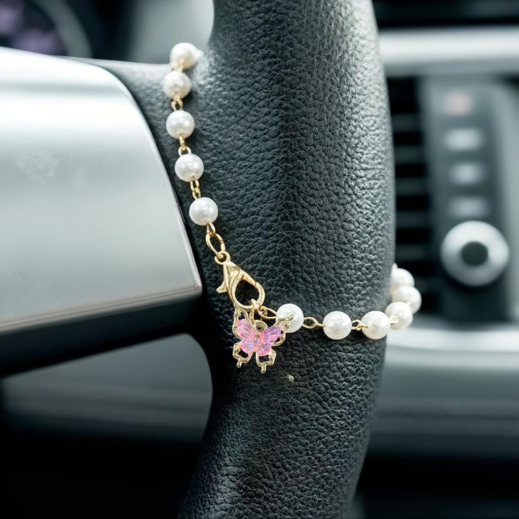 Creative Butterfly Car Direction Sign Decoration, Shiny Bow Hanging Car Rearview Mirror Decoration Pendant