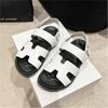 Cross-border foreign trade large size Velcro sandals women's 2024 summer new one-word buckle belt casual wear Roman sandals